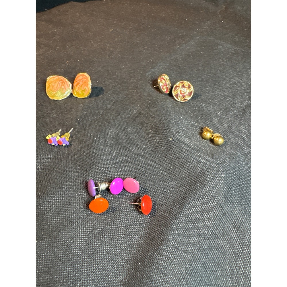 Assorted Stud Earrings Set Colorful Beaded Enamel Gold Tone Small Post Backs